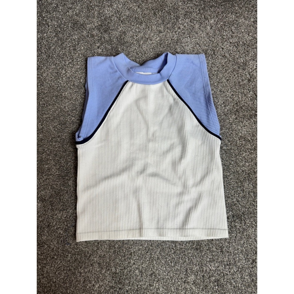 No Boundaries Ribbed Tank Top Womens XS White Blue Colorblock Sleeveless Shirt